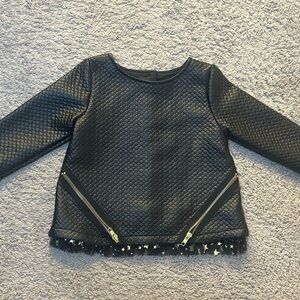 Black Quilted Long Sleeve Top with Star Trim